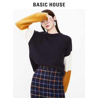 BASIC HOUSE 百家好 HSKT728E 女士圆领拼色针织衫