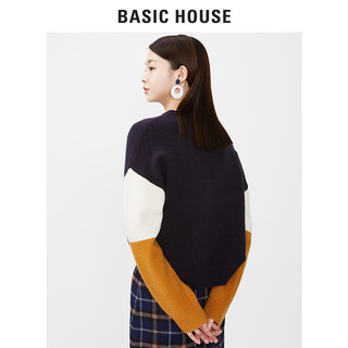 BASIC HOUSE 百家好 HSKT728E 女士圆领拼色针织衫 藏青色 XS