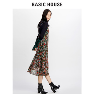 BASIC HOUSE 百家好 HROP529A 女士花色长裙 深绿色 XS