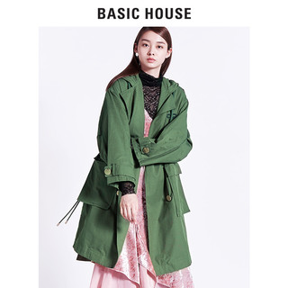 BASIC HOUSE 百家好 HRJP621B 女款连帽防风中长款大衣