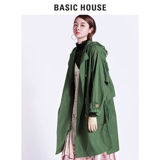 BASIC HOUSE 百家好 HRJP621B 女款连帽防风中长款大衣