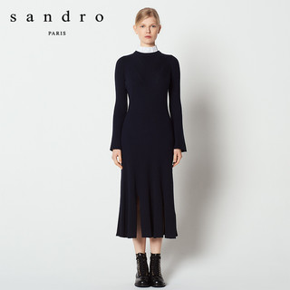 sandro R2637H 褶皱高领针织连衣裙 深蓝色 36