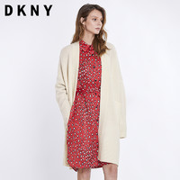 DKNY C832189H 女士纯色中长羊毛针织开衫 白色 155/80A