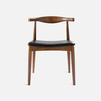 及木家具 YZ019 现代简约实木牛角椅子 欧洲榉木+白色真皮