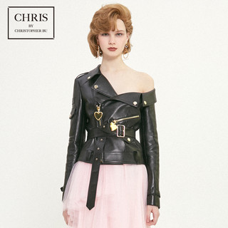 Chris by Christopher Bu A18EA73 女士斜肩拉链修身皮衣