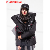 ZHANG SHUAI 张帅 ZS18914608 女士短款立领抽绳羽绒服 黑色 S
