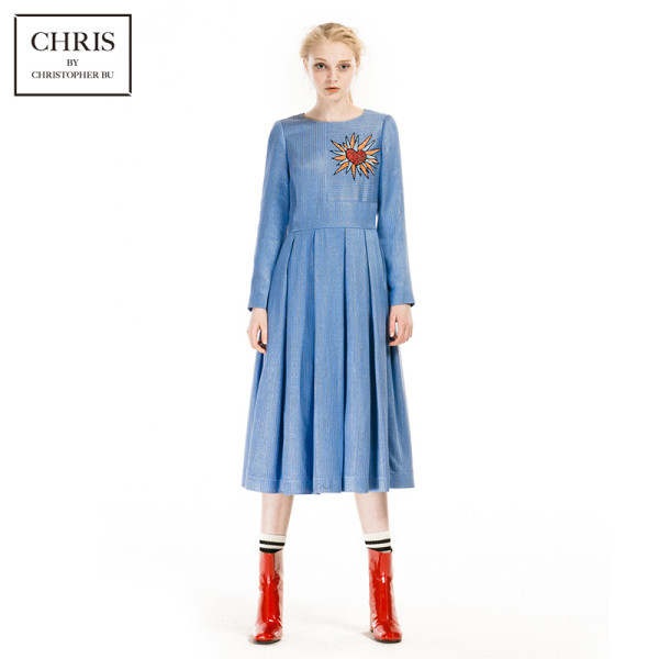 商品 chris by christopher bu卜柯文 a17aw115 女士长款刺绣修身