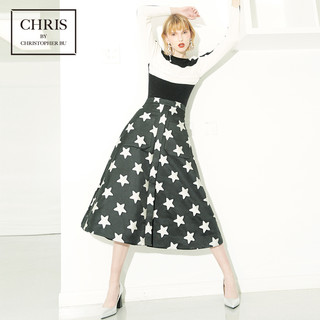  Chris by Christopher Bu卜柯文 A18AW55 女士黑白星星大摆半身裙 黑白 S