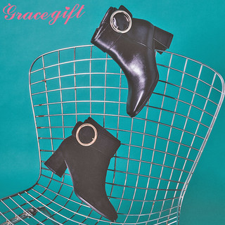 GRACEGIFT 8121-6 女士粗跟短靴 黑色 35