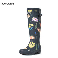 JOYCORN jc03 碎花高筒雨鞋 藏青色 38