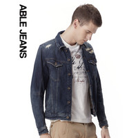 ABLE JEANS 欧帛牛仔 286820019021 男士水洗做旧修身破洞牛仔外套 蓝牛暗中色 L