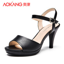 奥康女鞋皮凉鞋女款2018夏季新款鱼嘴头高跟