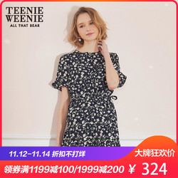 Teenie Weenie小熊2018夏新品女印花收腰显瘦连衣裙TTOW86610R/I