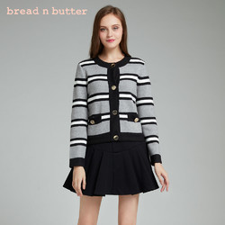 bread n butter初冬保暖条纹长袖针织衫修身短款开衫
