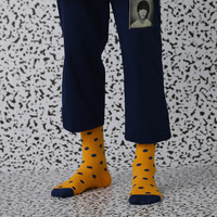 Almond Rocks 波点纯棉中筒袜子 黄底蓝波点