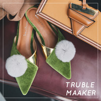 Truble Maaker 女款丝绒平底尖头鞋 绿色 36