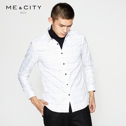 MECITY男装男细双线格纹长袖衬衫