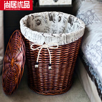 尚居优品 脏衣篮藤编收纳筐 咖啡色筐巴黎铁塔布 大号