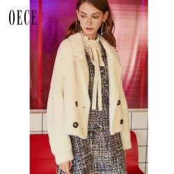 Oece2018冬装新款女装 少女双排扣毛绒小个子