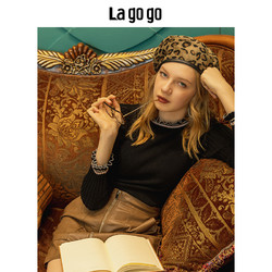 Lagogo2018秋冬季新款长袖套头木耳边纯色毛衣针织衫女HCMM438G56