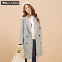 Meters bonwe 美特斯邦威 239992 女士双排扣毛呢大衣