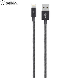 贝尔金（BELKIN）苹果MFi认证 尼龙编织充电线Lightning接口 适用于iPhoneXs Max/XR/X/8/7黑色 1.2米