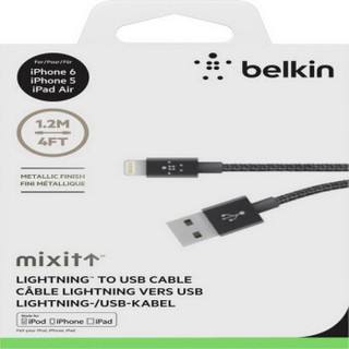  belkin 贝尔金 苹果 MFi认证 尼龙编织充电线 (黑色、1.2m)