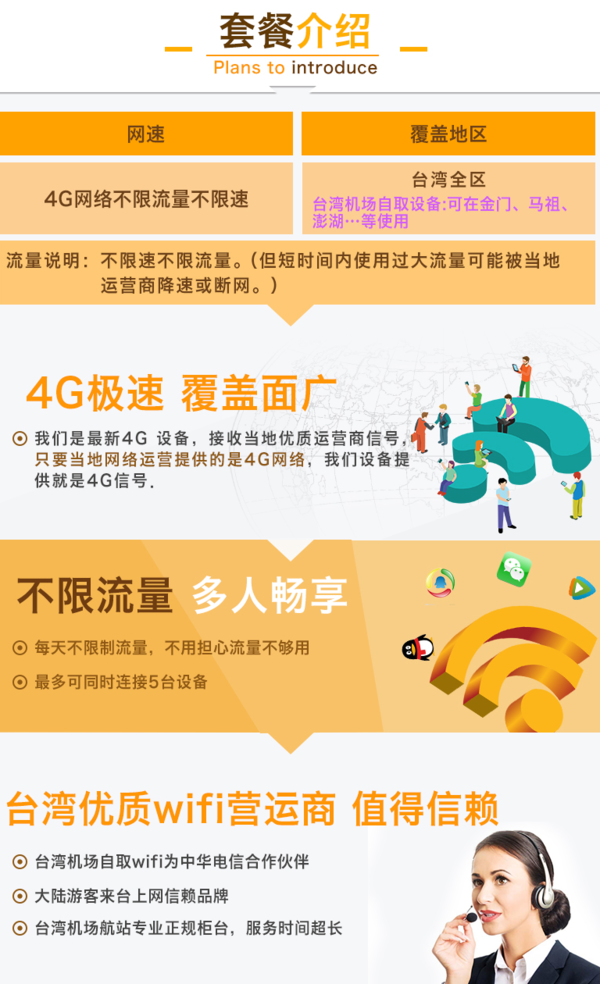 出游必备：台湾移动随身WIFI租赁 4G不限流量不限速