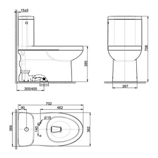 American Standard 美标 CCAS2005 加长型连体座厕 含角阀软管  400mm
