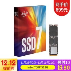 英特尔（Intel）760P系列  M.2 2280接口 PCI-E NVME SSD固态硬盘 760P 512G