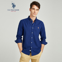 U.S. POLO ASSN. 男长袖衬衫 青年磨毛纯棉衬衫修身美式休闲长袖男装潮流衬衣 ACSMD-58514 藏蓝色 XL/180