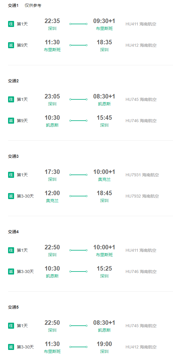 拒签全退+可配全国联运+五星海航！深圳-澳洲布里斯班/凯恩斯/奥克兰3-30天往返含税