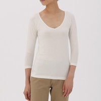 無印良品  無印良品 MUJI H7AD240 女式棉混保暖V领八分袖衫