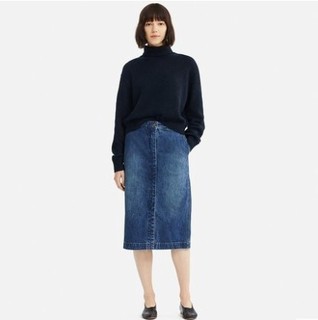  UNIQLO 优衣库 413498 女士混纺两翻针织衫 (藏青色、XL)