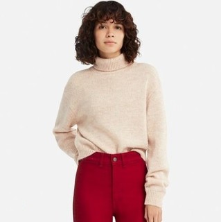  UNIQLO 优衣库 413498 女士混纺两翻针织衫 (枣红色、L)