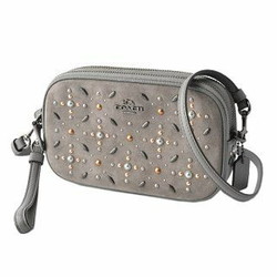 教练COACH 22868 Dk/Heather Grey反毛皮革大草原铆钉挎包离合器袋CROSSBODY CLUTCH