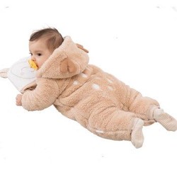 威尔贝鲁（WELLBER）婴儿连体衣宝宝衣服 珊瑚绒夹棉卡通连帽哈衣婴幼儿爬服 小鹿款90码 *2件