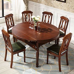 鹿枫 美式系列餐桌椅组合 美式实木简单餐桌餐台可方圆客厅家具 LFZY21 (一桌六椅)