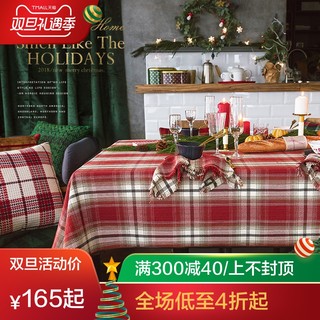 范居态度 美式圣诞红格子桌布