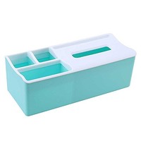 Yom 莜牧 纸巾盒 皮抽纸盒 欧式创意家用客厅简约茶几多功能桌面遥控器收纳盒 (蓝色)