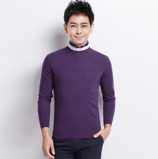 罗蒙100%纯羊毛林志颖同款新品首发男士保暖舒适打底羊毛衫 M 暗紫