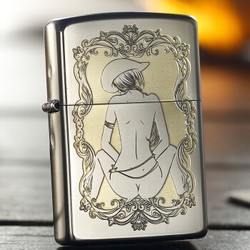 ZIPPO 之宝  磨砂雕刻打火机 西部女牛仔