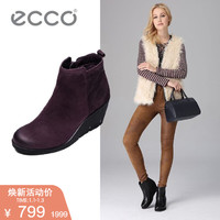 ECCO爱步秋冬性感休闲牛皮女鞋高跟坡跟拉链女短靴贝拉坡跟282503