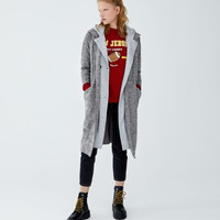 PULL&BEAR 09711401 女士长款连帽毛呢大衣格纹外套