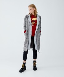 PULL&BEAR 09711401 女士长款连帽毛呢大衣格纹外套