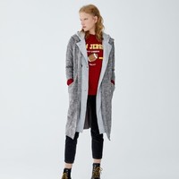 PULL&BEAR; 09711401 女士长款连帽毛呢大衣格纹外套