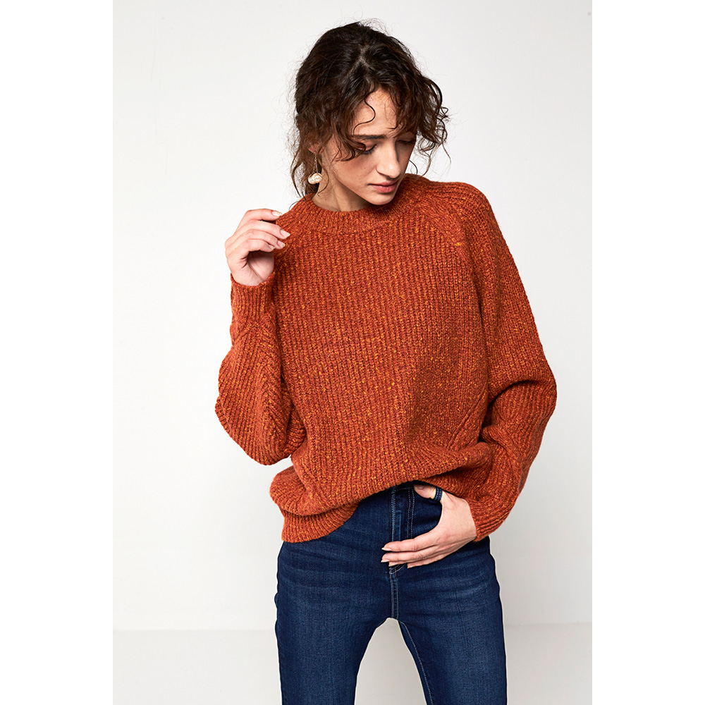 C&AC＆A 西雅衣家 200211471 女士简约麻花圆领毛衣 深棕 XS