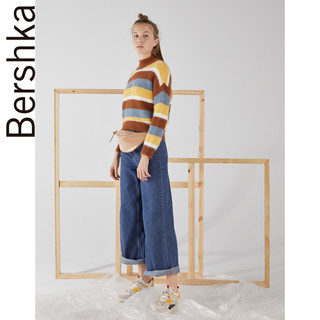 Bershka 巴适卡 06969111700 女士条纹撞色短款毛衣 棕色 160/80A