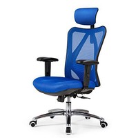 中亚Prime会员：sihoo 西昊 人体工学电脑椅家用网椅升降椅护腰椅办公椅子M18蓝色-铝合金椅脚-升降PU扶手