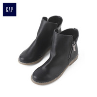 GAP旗舰店 女童基本款矮叠跟机车风及踝靴 2018秋装新款 正黑色 30码(19.0 CM)